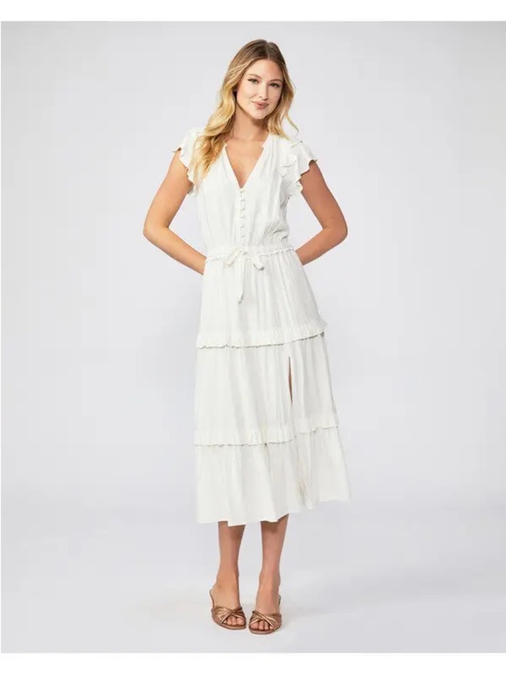 PAIGE Roslyn Ivory Jacquard Ruffle Tiered Maxi Dress Size L Romantic Feminine - Picture 8 of 8